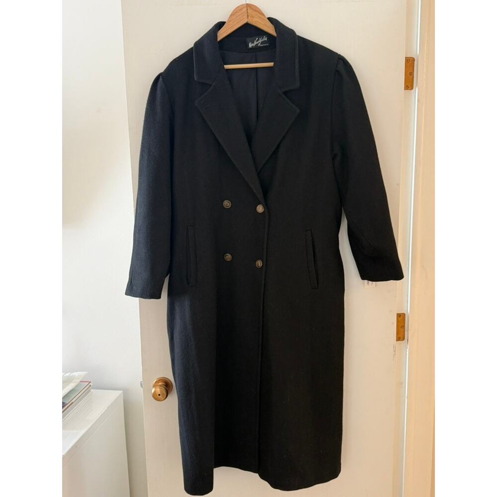 Vintage Black Wool Coat Long Double Breasted Minimalist Classic Coat ✨